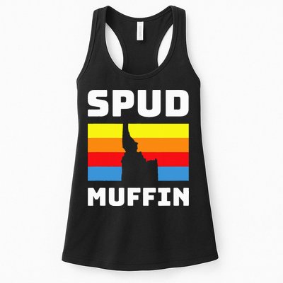 Cool Retro Travel Idaho Vacation Potatoes Spud Muffin Design Womens Tank Top