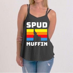 Cool Retro Travel Idaho Vacation Potatoes Spud Muffin Design Women's Strappy Tank