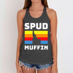 Cool Retro Travel Idaho Vacation Potatoes Spud Muffin Design Women's Knotted Racerback Tank