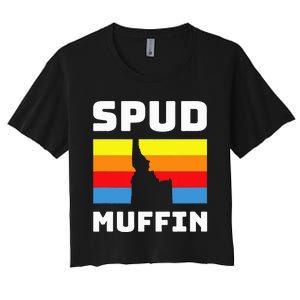 Cool Retro Travel Idaho Vacation Potatoes Spud Muffin Design Women's Crop Top Tee