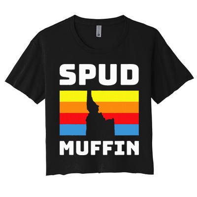 Cool Retro Travel Idaho Vacation Potatoes Spud Muffin Design Women's Crop Top Tee