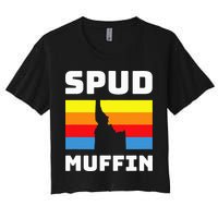 Cool Retro Travel Idaho Vacation Potatoes Spud Muffin Design Women's Crop Top Tee