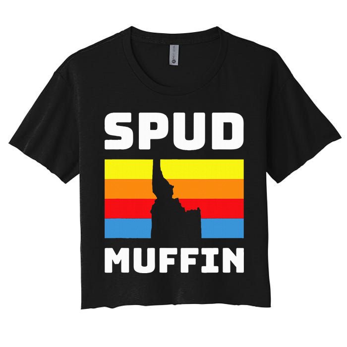 Cool Retro Travel Idaho Vacation Potatoes Spud Muffin Design Women's Crop Top Tee