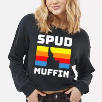 Cool Retro Travel Idaho Vacation Potatoes Spud Muffin Design Cropped Pullover Crew