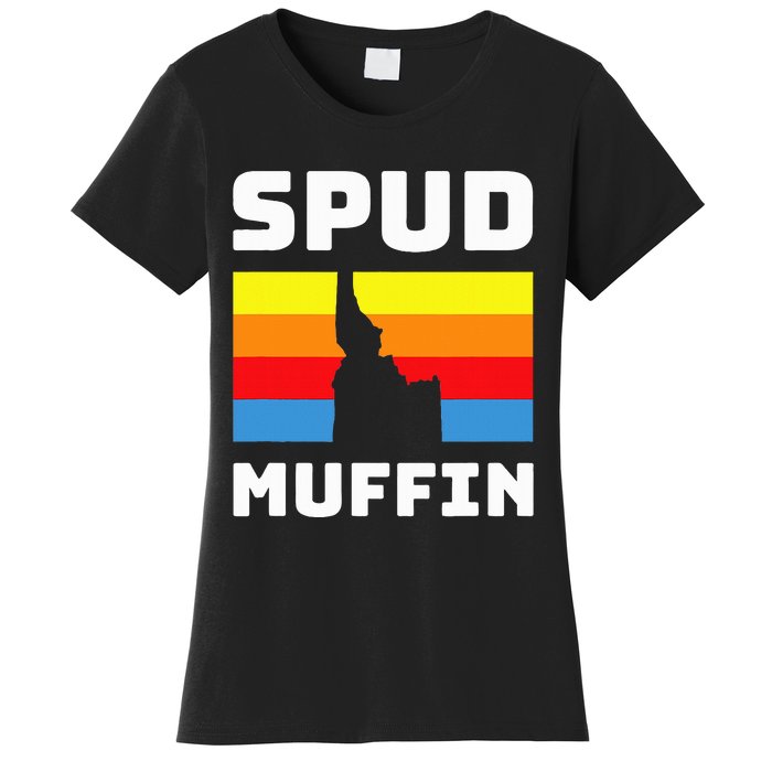 Cool Retro Travel Idaho Vacation Potatoes Spud Muffin Design Women's T-Shirt