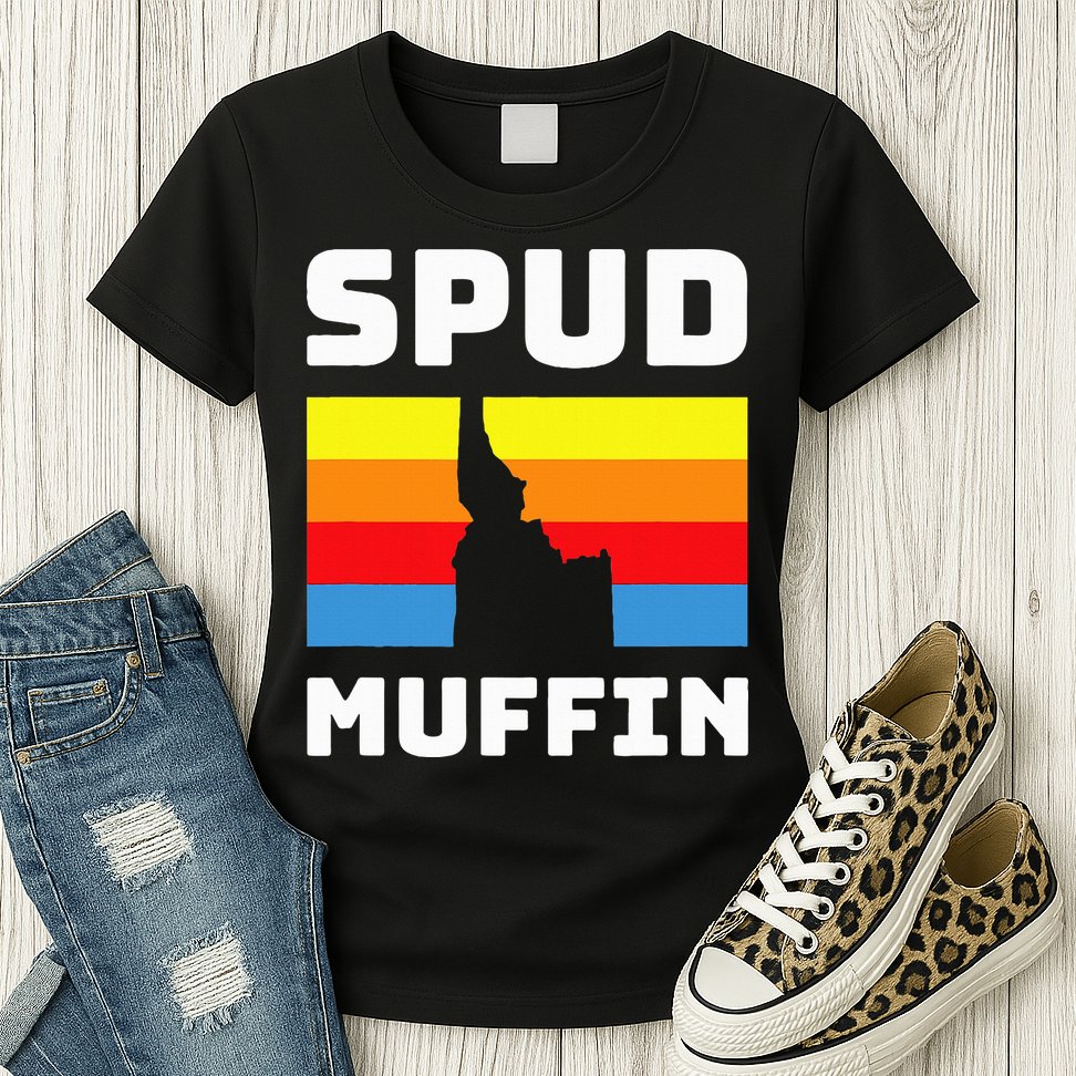 Cool Retro Travel Idaho Vacation Potatoes Spud Muffin Design Womens T-Shirt
