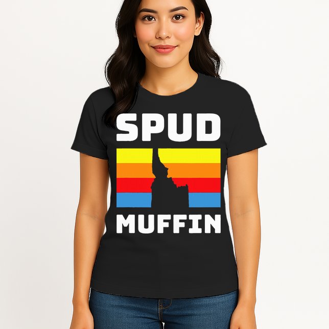 Cool Retro Travel Idaho Vacation Potatoes Spud Muffin Design Womens T-Shirt