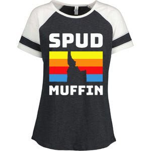 Cool Retro Travel Idaho Vacation Potatoes Spud Muffin Design Enza Ladies Jersey Colorblock Tee