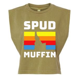 Cool Retro Travel Idaho Vacation Potatoes Spud Muffin Design Garment-Dyed Women's Muscle Tee