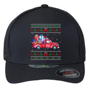 Christmas Red Truck With Gifts Ugly Sweater Holiday Flexfit Unipanel Trucker Cap