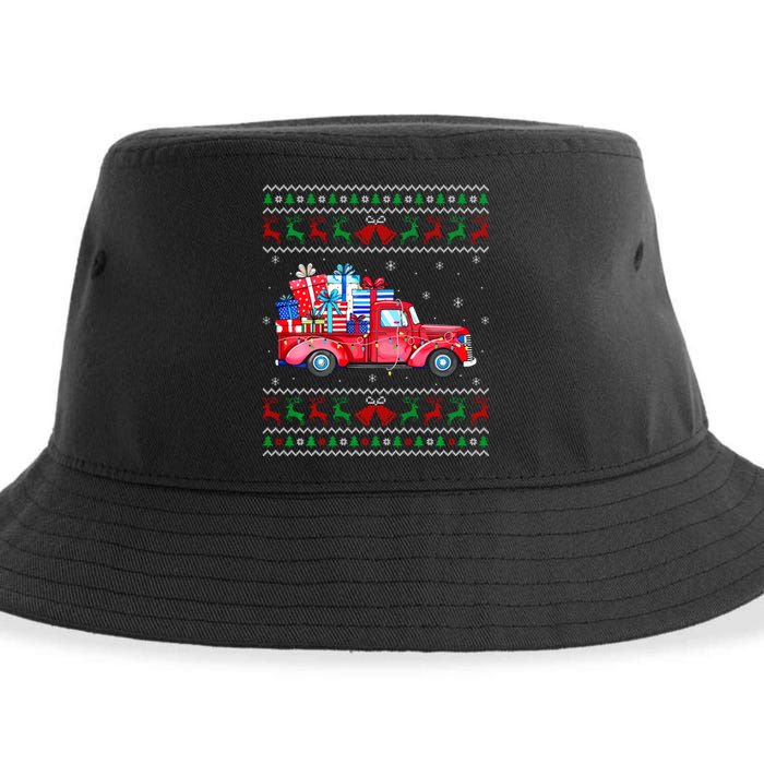 Christmas Red Truck With Gifts Ugly Sweater Holiday Sustainable Bucket Hat