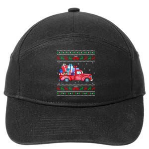 Christmas Red Truck With Gifts Ugly Sweater Holiday 7-Panel Snapback Hat