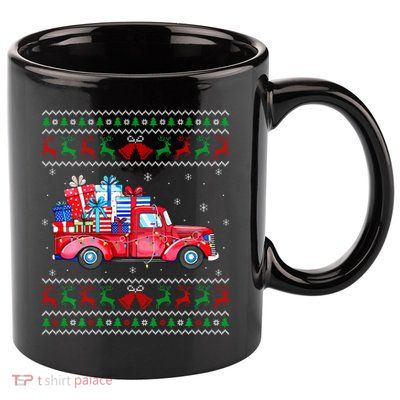 Christmas Red Truck With Gifts Ugly Sweater Holiday 11oz C Handle Ceramic Mug