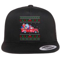 Christmas Red Truck With Gifts Ugly Sweater Holiday Flat Bill Trucker Hat