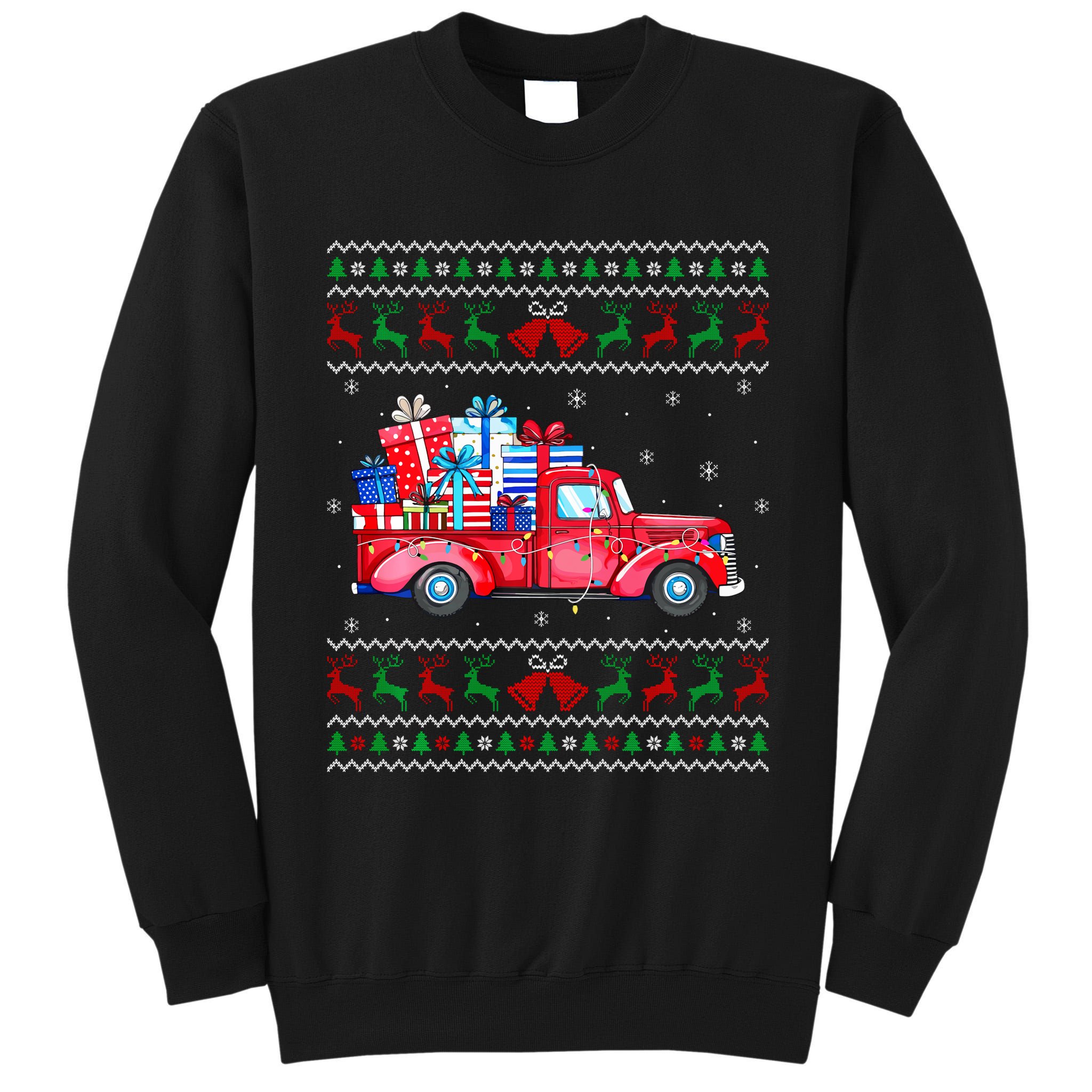 Christmas Red Truck With Gifts Ugly Sweater Holiday Tall Sweatshirt