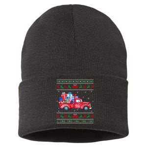 Christmas Red Truck With Gifts Ugly Sweater Holiday Sustainable Knit Beanie