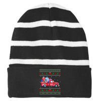 Christmas Red Truck With Gifts Ugly Sweater Holiday Striped Beanie with Solid Band