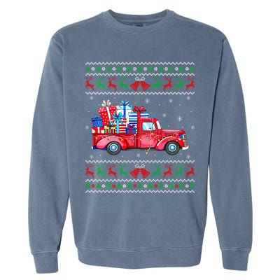 Christmas Red Truck With Gifts Ugly Sweater Holiday Garment-Dyed Sweatshirt