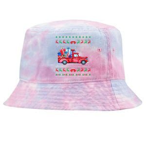 Christmas Red Truck With Gifts Ugly Sweater Holiday Tie-Dyed Bucket Hat