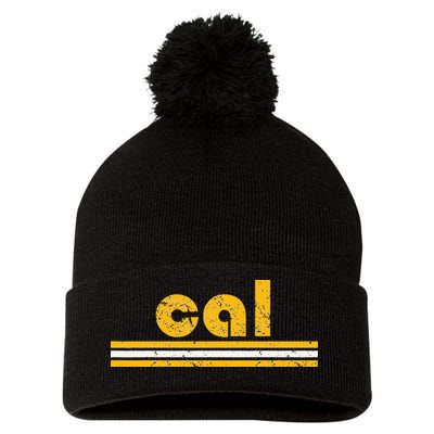Cal Retro Three Stripe Vintage California Throwback Pom Pom 12in Knit Beanie