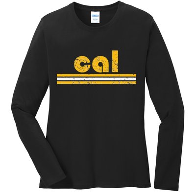 Cal Retro Three Stripe Vintage California Throwback Ladies Long Sleeve Shirt