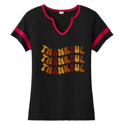 Cute Retro Thankful Vibes Cute Retro Thanksgiving Fall Gift Ladies Halftime Notch Neck Tee