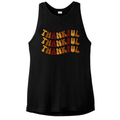 Cute Retro Thankful Vibes Cute Retro Thanksgiving Fall Gift Ladies PosiCharge Tri-Blend Wicking Tank