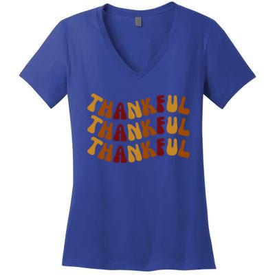 Cute Retro Thankful Vibes Cute Retro Thanksgiving Fall Gift Women's V-Neck T-Shirt