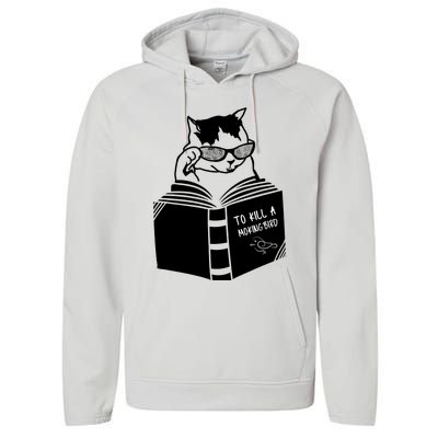 Cat Reading To Kill A Mockingbird Funny Performance Fleece Hoodie