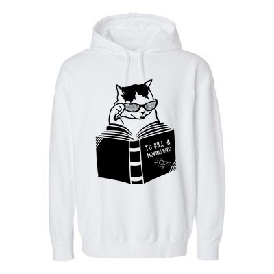 Cat Reading To Kill A Mockingbird Funny Garment-Dyed Fleece Hoodie