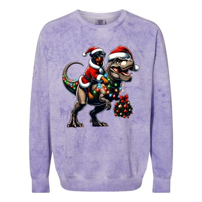 Christmas Rottweiler Trex Santa Hat Festive Dinosaur Dog Great Gift Colorblast Crewneck Sweatshirt