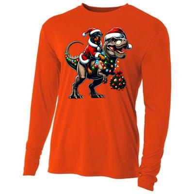 Christmas Rottweiler Trex Santa Hat Festive Dinosaur Dog Great Gift Cooling Performance Long Sleeve Crew