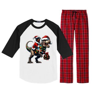 Christmas Rottweiler Trex Santa Hat Festive Dinosaur Dog Great Gift Raglan Sleeve Pajama Set