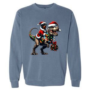 Christmas Rottweiler Trex Santa Hat Festive Dinosaur Dog Great Gift Garment-Dyed Sweatshirt