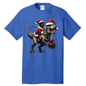 Christmas Rottweiler Trex Santa Hat Festive Dinosaur Dog Great Gift Tall T-Shirt