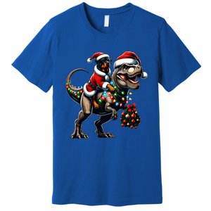 Christmas Rottweiler Trex Santa Hat Festive Dinosaur Dog Great Gift Premium T-Shirt