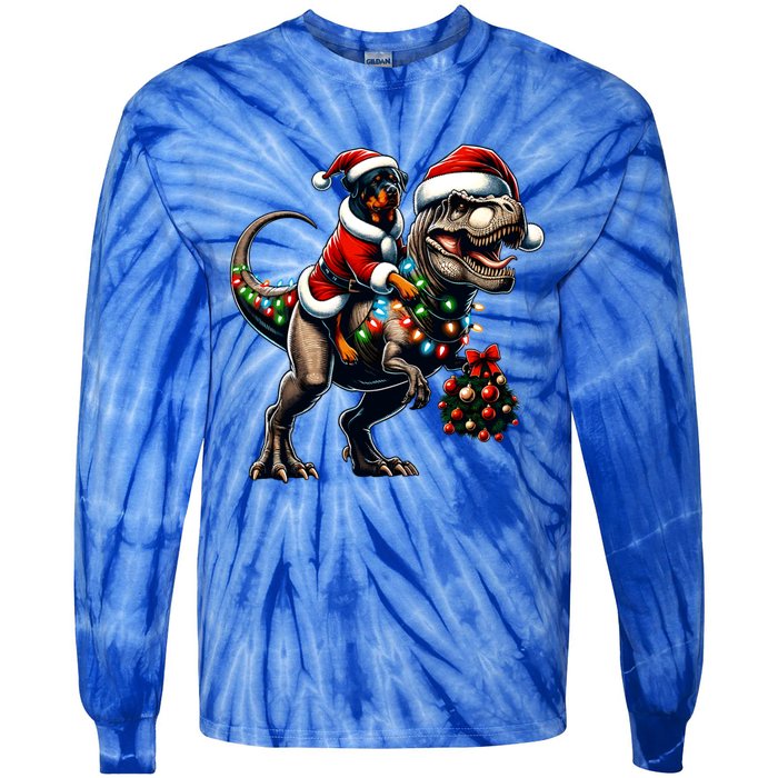 Christmas Rottweiler Trex Santa Hat Festive Dinosaur Dog Great Gift Tie-Dye Long Sleeve Shirt