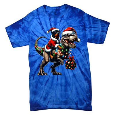 Christmas Rottweiler Trex Santa Hat Festive Dinosaur Dog Great Gift Tie-Dye T-Shirt