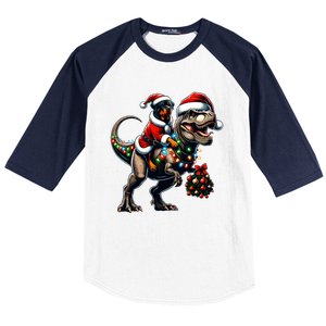 Christmas Rottweiler Trex Santa Hat Festive Dinosaur Dog Great Gift Baseball Sleeve Shirt