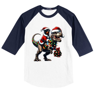 Christmas Rottweiler Trex Santa Hat Festive Dinosaur Dog Great Gift Baseball Sleeve Shirt