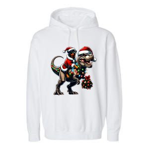 Christmas Rottweiler Trex Santa Hat Festive Dinosaur Dog Great Gift Garment-Dyed Fleece Hoodie