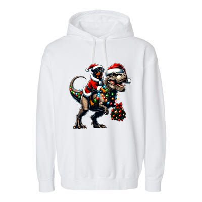 Christmas Rottweiler Trex Santa Hat Festive Dinosaur Dog Great Gift Garment-Dyed Fleece Hoodie