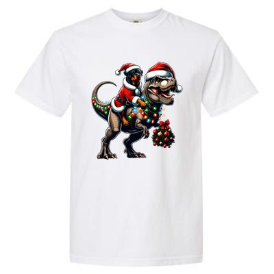 Christmas Rottweiler Trex Santa Hat Festive Dinosaur Dog Great Gift Garment-Dyed Heavyweight T-Shirt