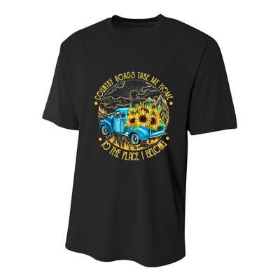 Country Roads Take Me Home To The Place I Belong Youth Performance Sprint T-Shirt