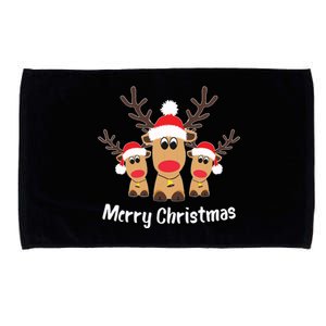 Cute Reindeer Trio Merry Christmas Santa Hat Funny Elk Microfiber Hand Towel