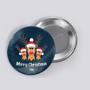 Cute Reindeer Trio Merry Christmas Santa Hat Funny Elk Button