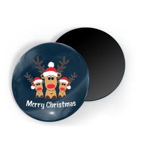 Cute Reindeer Trio Merry Christmas Santa Hat Funny Elk Magnet