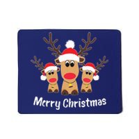 Cute Reindeer Trio Merry Christmas Santa Hat Funny Elk Mousepad