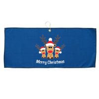 Cute Reindeer Trio Merry Christmas Santa Hat Funny Elk Large Microfiber Waffle Golf Towel