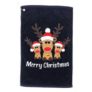 Cute Reindeer Trio Merry Christmas Santa Hat Funny Elk Platinum Collection Golf Towel